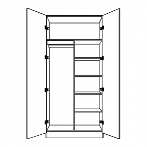 Double wardrobe with long hanging and half width fixed shelving