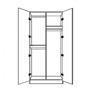Double width wardrobe with full height hanging and double half height hanging