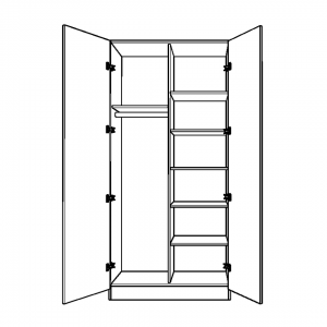 Double Wardrobe with Full Height Half Width Shelving and Full Height Long Hanging