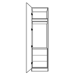 Single width wardrobe with full long hanging space and shelf above with ...